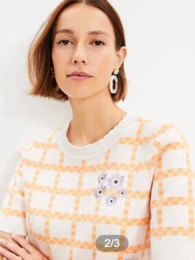 ## ✨ LOFT Embroidered Floral Plaid Short Sleeve Sweater ✨